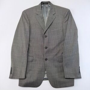 Andrew Fezza Mens Gray 100% Worsted Wool 3 Button Blazer Jacket 40R Super 100s